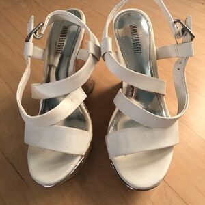 Jennifer Lopez White Crisscross Wedge Sandals
